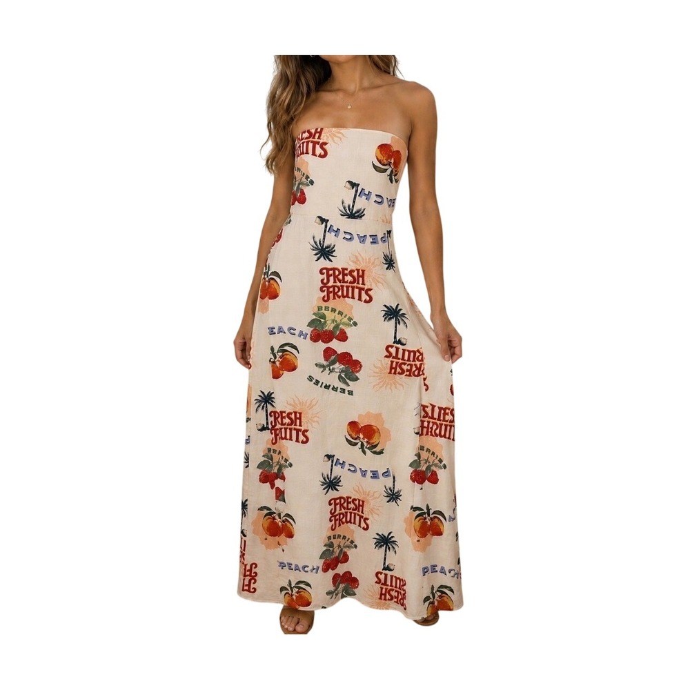 Paper Heart by Anthropologie Fresh Fruits Dress Women's S Tropical Linen Blend